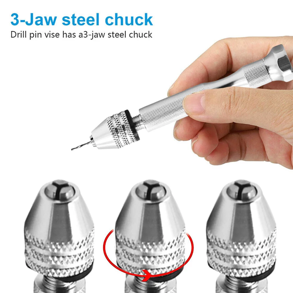 Chuck Clamping Hand Drill Silver 0.3-3.2mm 1.0/1.5/2/2.5/3mm 1/11pcs Hand Pin Hole Drill Portable 3.74 Inch 95 Mm