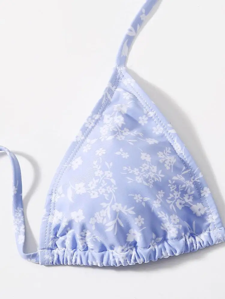 Sexy Bikini Set Bathing Suit Women 2024 New Lace Up Neck Swimsuit Fragmented Flower Beach Swimsuit Beach Bikini Swimsuit