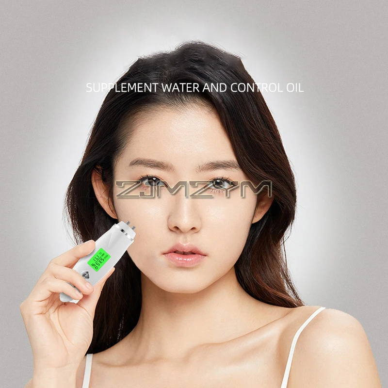 จอวัดความชื้นแบบดิจิตอลสำหรับผิวหนังเครื่อง penguji kelembapan สภาพผิวแบบชาร์จไฟได้เครื่องวิเคราะห์ความชื้นบนใบหน้า LCD ความจำ10เท่า