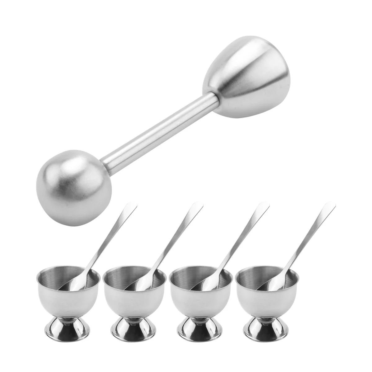Stainless Steel Egg Cracker Topper Set,Hard Boiled Eggs Separator Holder,4 Spoons,4 Cups,1 Shells Remover Top Cutter HOT