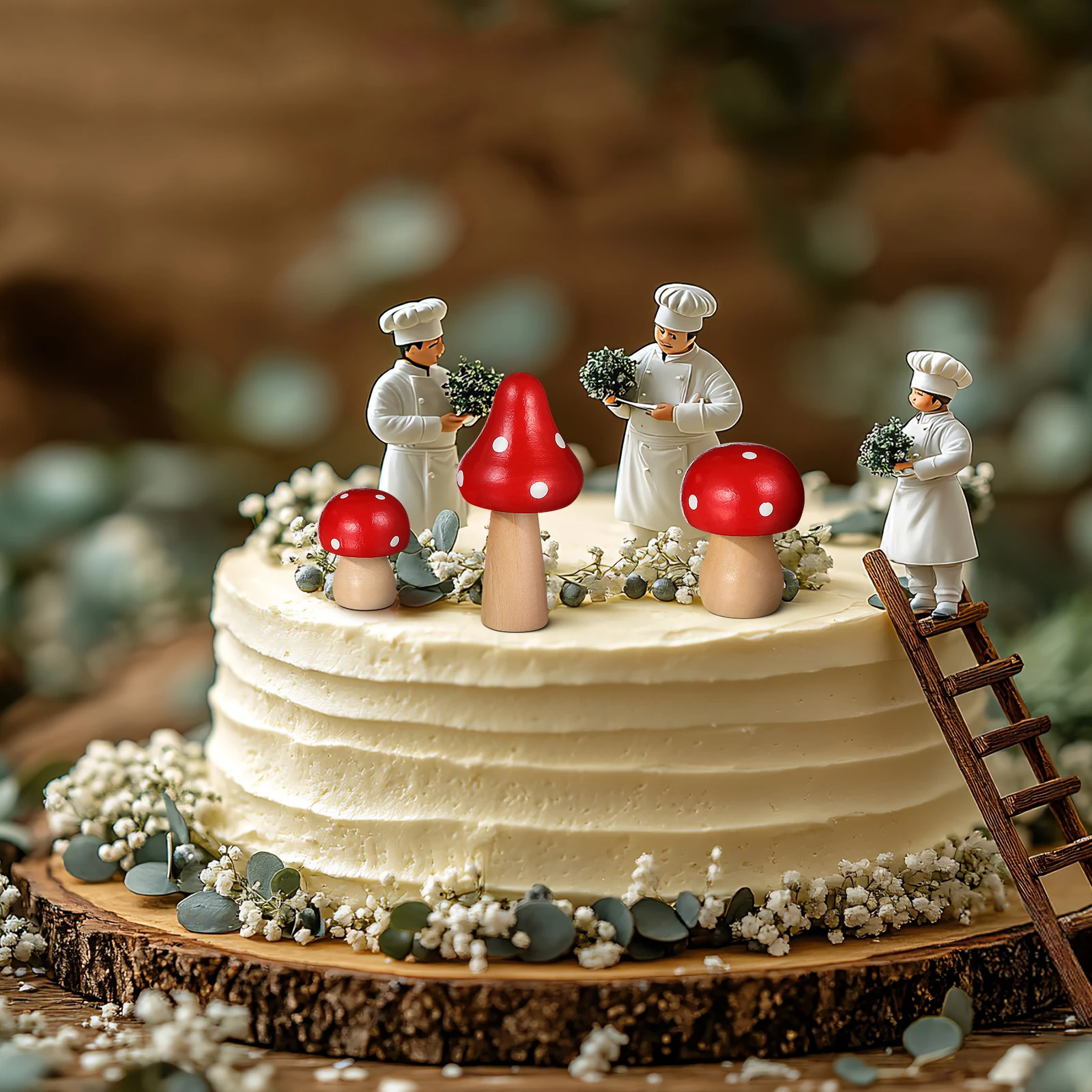 

3 pcs Wooden Mushroom Ornament Mini Fairy Garden Decor Desktop Sculpture For Home Office Cafe Landscape Supplies Red