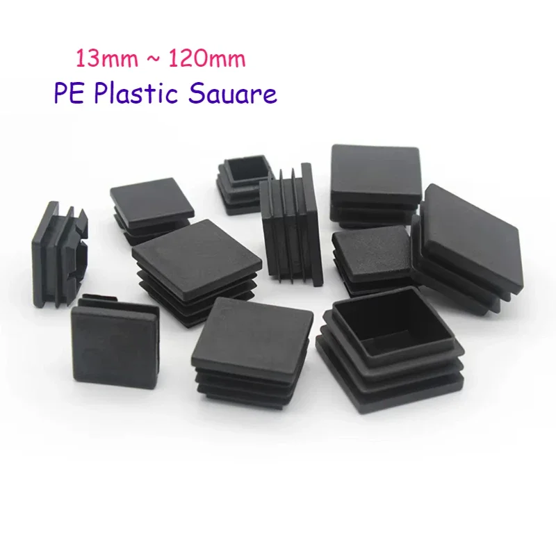 PE Square Plastic End Caps Blanking Plugs Box Section Tube Inserts Furniture Chair Feet Sealing Plug Foot Cover 13mm~120mm