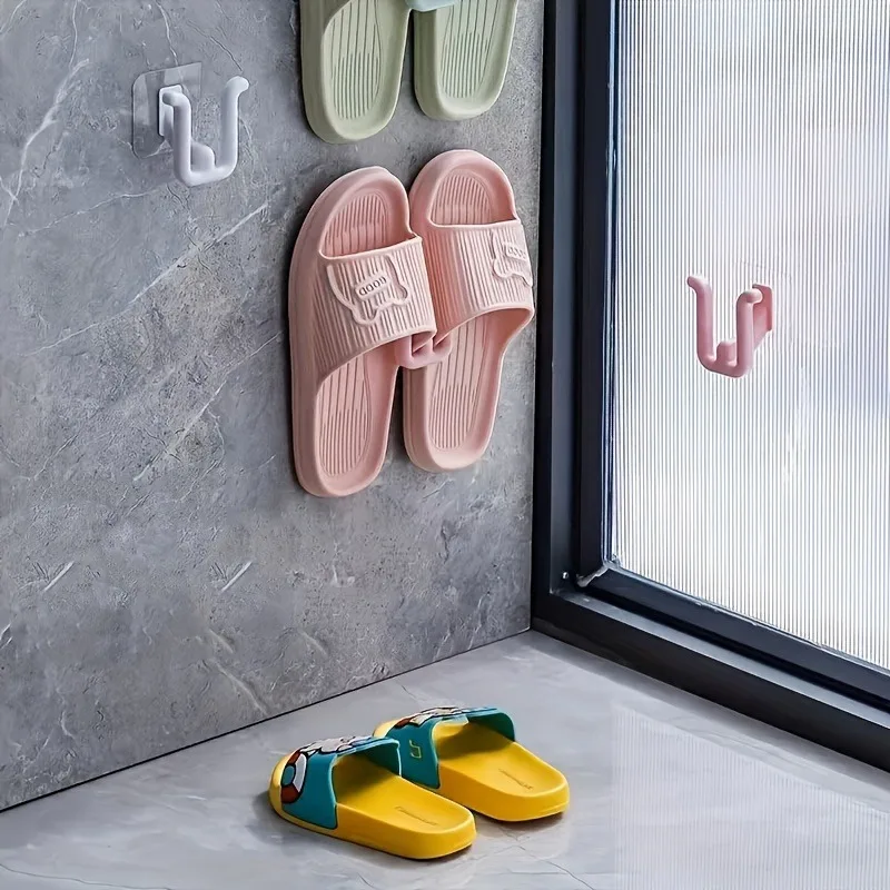 4pcs Colorful Self-Adhesive Slipper Racks Waterproof Wall-Mounted Shoe Hooks for Bathroom Space-Saving Easy Installation Random
