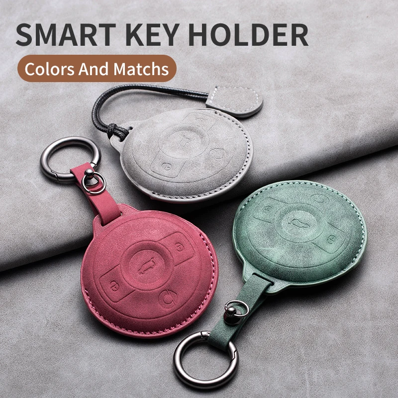 

Leather Car Key Case Cover Fob For Mercedes Benz Smart Fortwo 1 BRABUS 1 Benz SMART 2022 2023 Protector Holder Shell Accessories