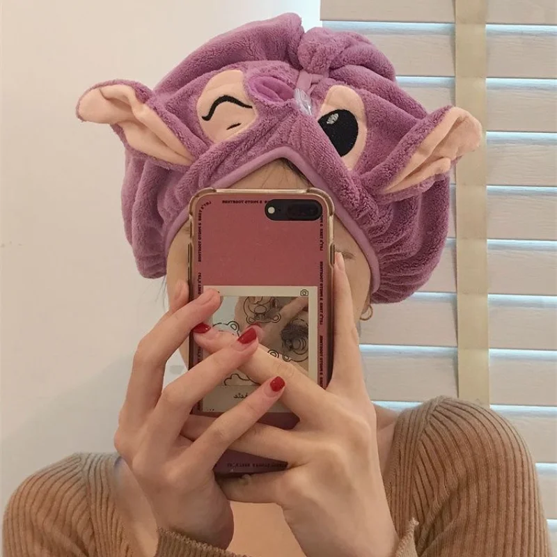 Disney Stitch Dry Hair Towel Women Fashion Coral Velvet Drying Wrap Strong Water Shower Hat Wiping Bath Hats Tool Gifts