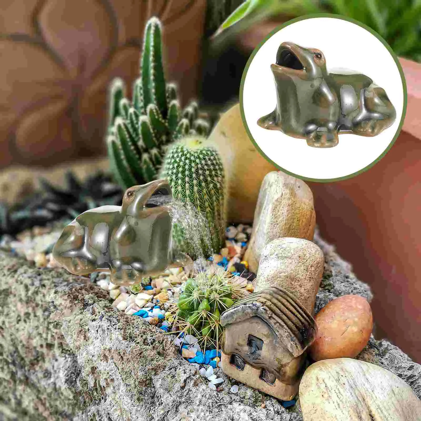 Animal Open Frog Ceramic Ornament Rockery Bonsai Fish Tank Design Running Water Spray Landscape Garden Accessories Fall Decor