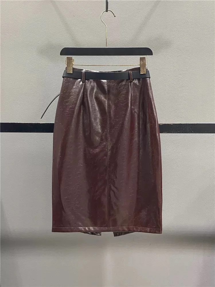 

Оригинальная юбка-карандаш Haening с высокой талией и разрезом, винтажная, женская, стройнящая, с персонализированным передним разрезом, новая зимняя модель...