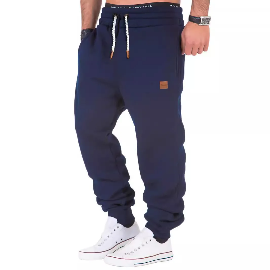 

Men's Fitn Training Long Pants Autumn Winter Splice Sports Base Layer Pants Straight Leg Knitted Cotton Casual Trousers