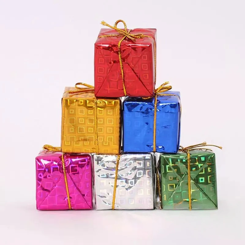 6Pcs Mixed Color Laser Paper Gift Bag Pendant Decor Accessory Kit For Christmas Tree Household Store Window Scene Layout Props