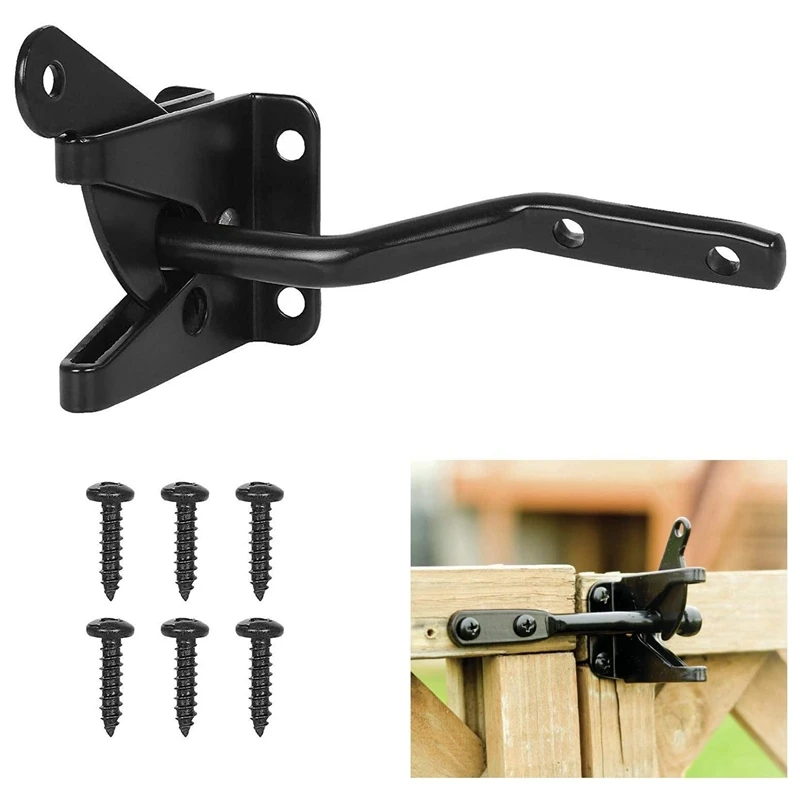 2Pcs Self Locking Gate Latch Automatic Heavy Force Lever Fence Gate Lock For Wood Fence Gate Door Latches Steel Black