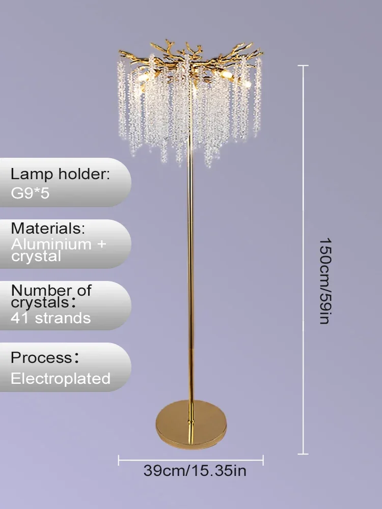 Imagem -04 - Luminária de Chão Luxuosa de Cristal 150cm Moderna Led para Sala de Estar Iluminação Interna Decoração de Quarto Casamento