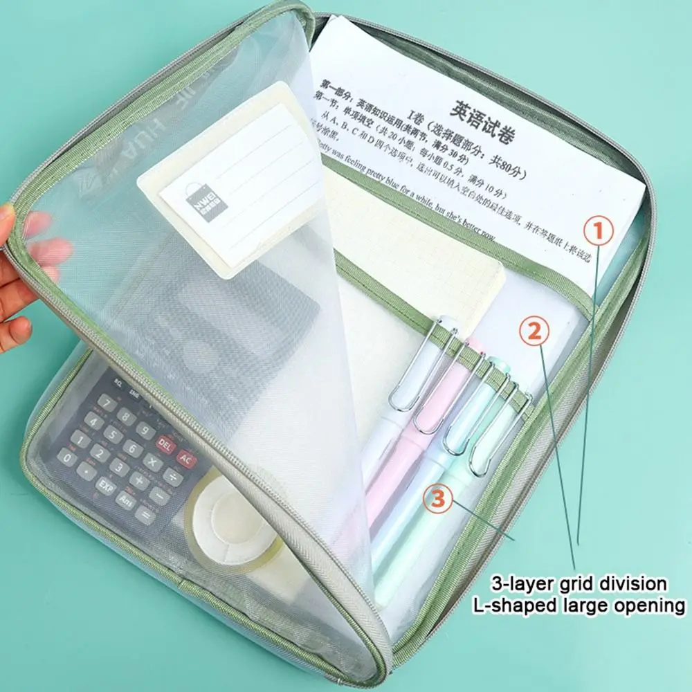 Nylon Mesh Mesh Zipper Pouch Bag Multifunctional Large Capacity Document Bag Thickened Transparent Data Storage Bag