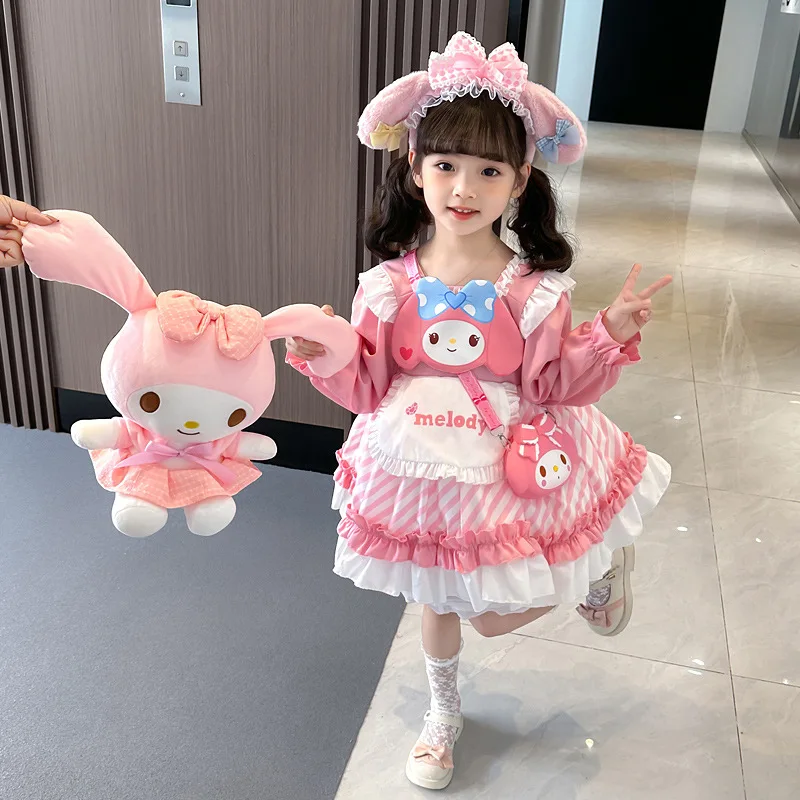 ! 2024 New Pink Melody Kuromi Dress Girls Fashion Children Cute Go Out Autumn Cosplay Dress Girls Spring Autumn Dress Girls