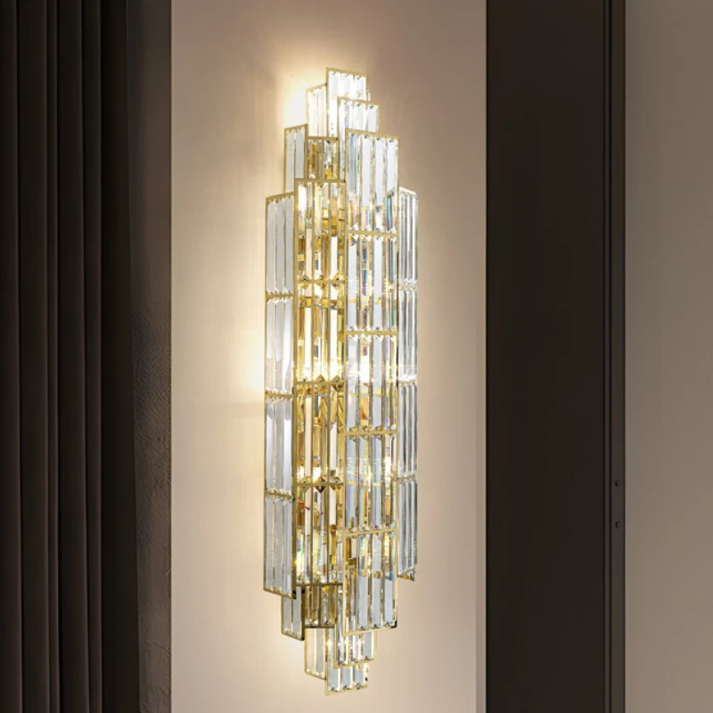 

Hotel Lobby Crystal Wall Lamp Banquet Hall Lobby Sales Department Hall Villa Living Room Background Large Lighting