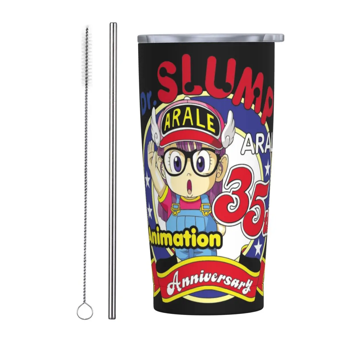 Cute Dr.Slump Robot Girl Arale Hoyoyo Stainless Steel Tumbler Vacuum Insulated Mugs Thermal Cold Bottle Straws With Lid 20oz