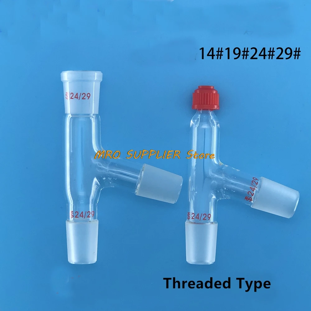 1Pc 75 Degree Glass Threaded Distillation Head,Three Way Adapter, 14/23 19/26 24/29 29/32 24/40, 75 bend Borosilicate Glass 3.3