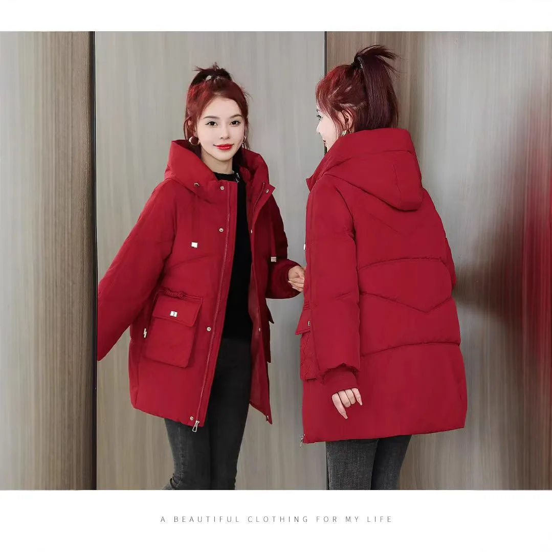 

Trendy Thiened down Cotton Jaet Women's Winter Middle-Length Loose Sle 2025 Faionable Knitted Coat Outerwear