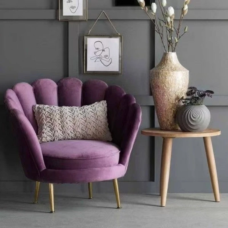 Popular Modern Round Flower Pattern Metal Velvet Living Room Sofa Chair