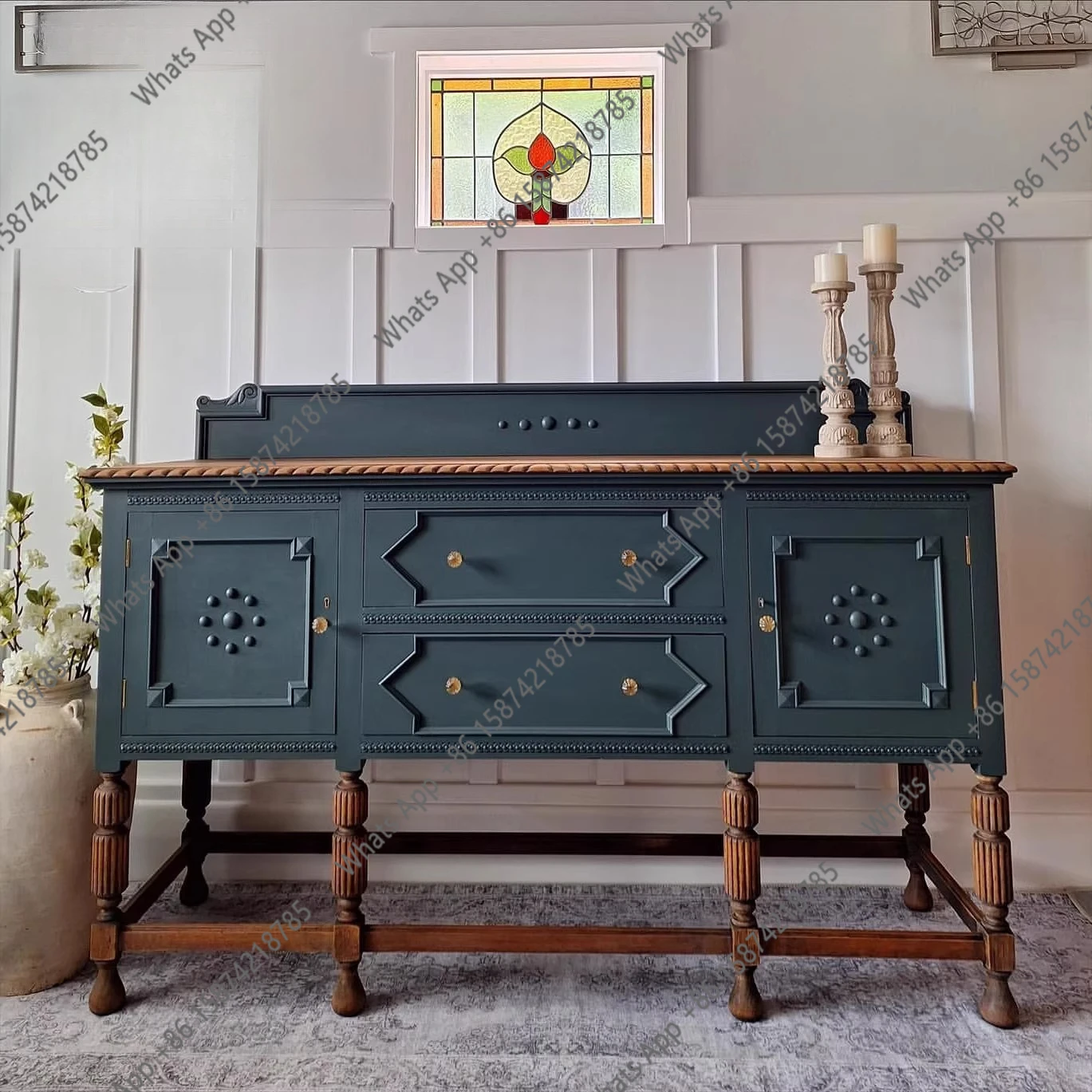 

French retro solid wood dining side cabinet, American modern living room against the wall, high-end furniture customization