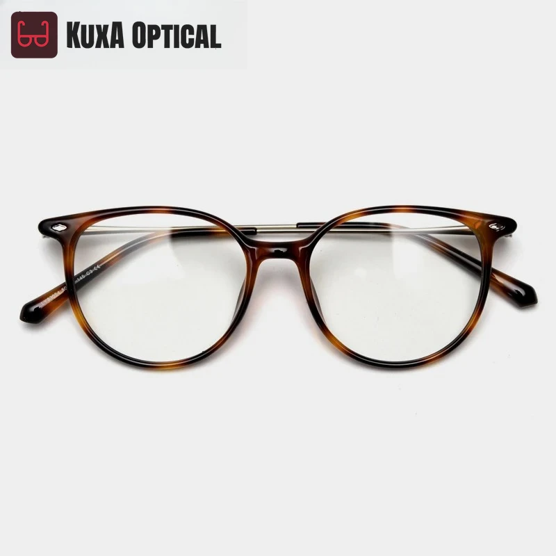 

KUXA Vintage Tortoise Glasses Frame Women Round Optical Eyewear Myopia Hyperopia Prescription Oculos Anti-reflection TR90 Light