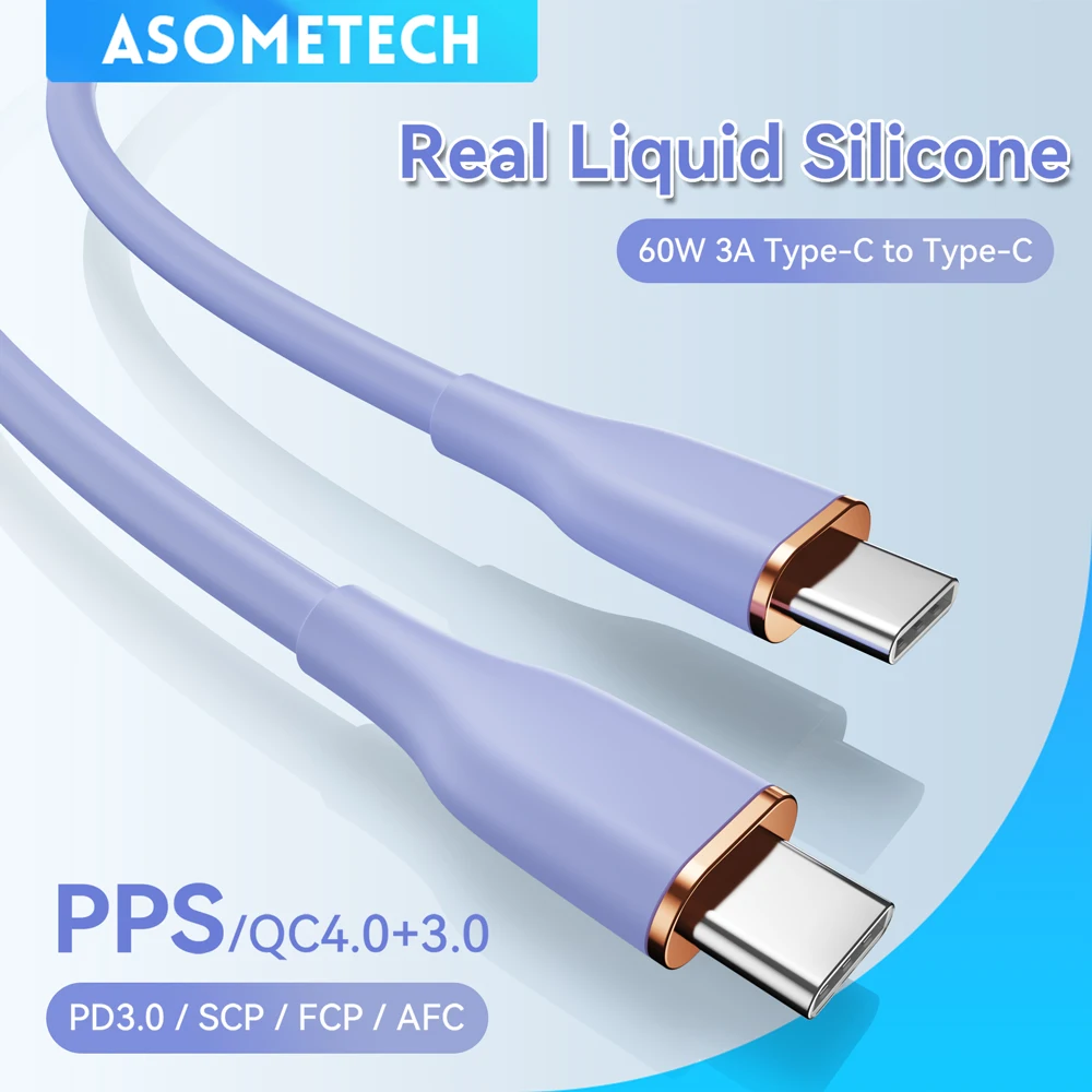 ASOMETECH 1M/2M Kabel USB C do typu C PD 60W Przewód do szybkiego ładowania Ładowarka USB-C Przewód do Macbooka Samsung Xiaomi Kabel typu C