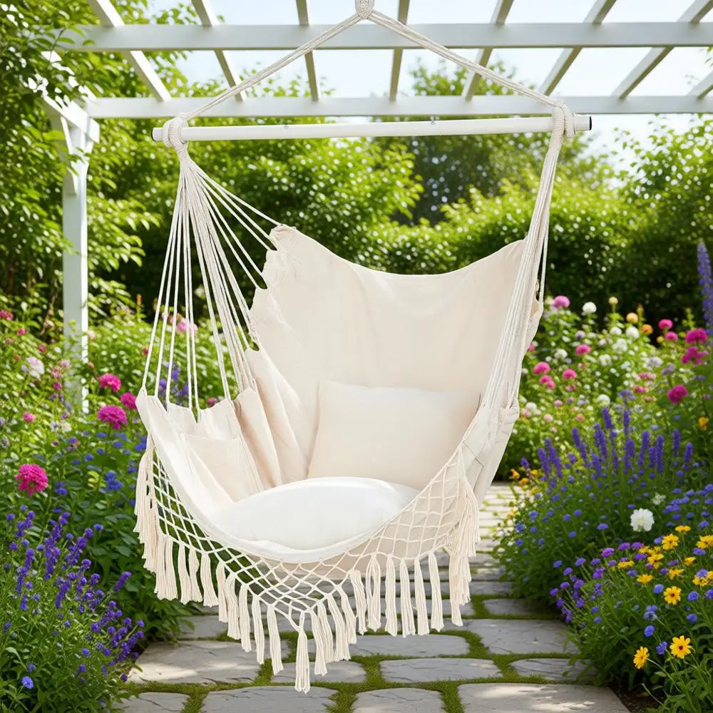 

Подвесное кресло-качели для улицы и дома с подушками и металлическим каркасом, высокий уровень комфорта