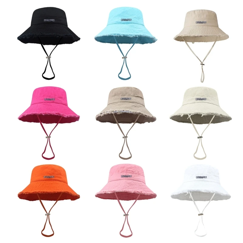 Adult Anti-uv Bucket Hat with Letter Badge Outdoor Sports Fisherman for Women Teenagers Sunscreen Hat 57BD