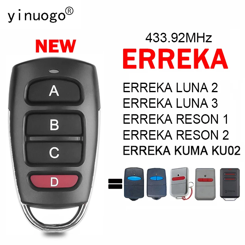 ERREKA LUNA 2 3 RESON 1 2 Garage Door Remote Control Duplicator Opener 433.92MHz Fixed Code ERREKA KUMA KU02 Gate Remote Control