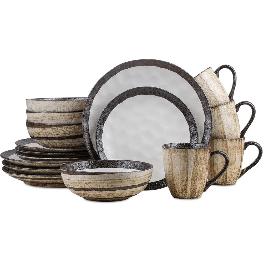 

Lucy Porcelain 16-Piece Round Dinnerware Set, Beige