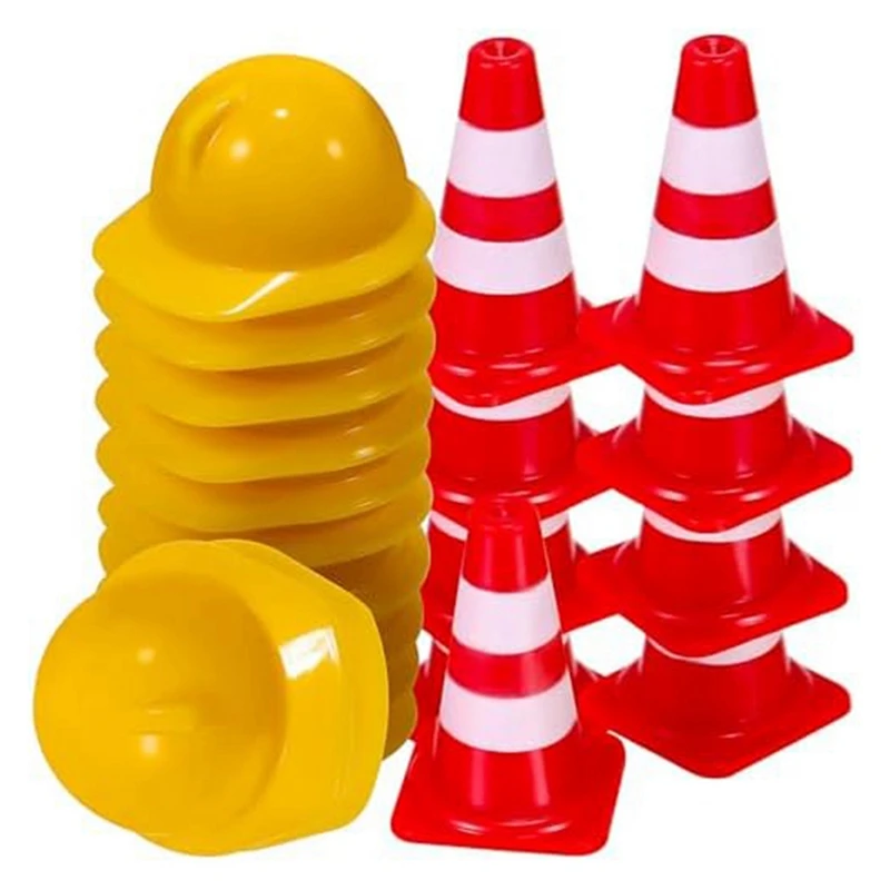 50Pcs Traffic Cones With 50Pcs Mini Hard Hat, Mini Traffic Road Signs Construction Cones Party Supplies