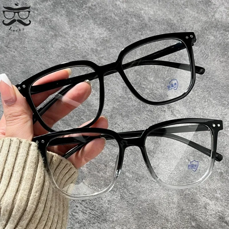 Large Square Frame Anti-Blue Light Glasses Fashion Retro Men Women Computer Gaming Eye Protection Classic Plain Glass Spectacles