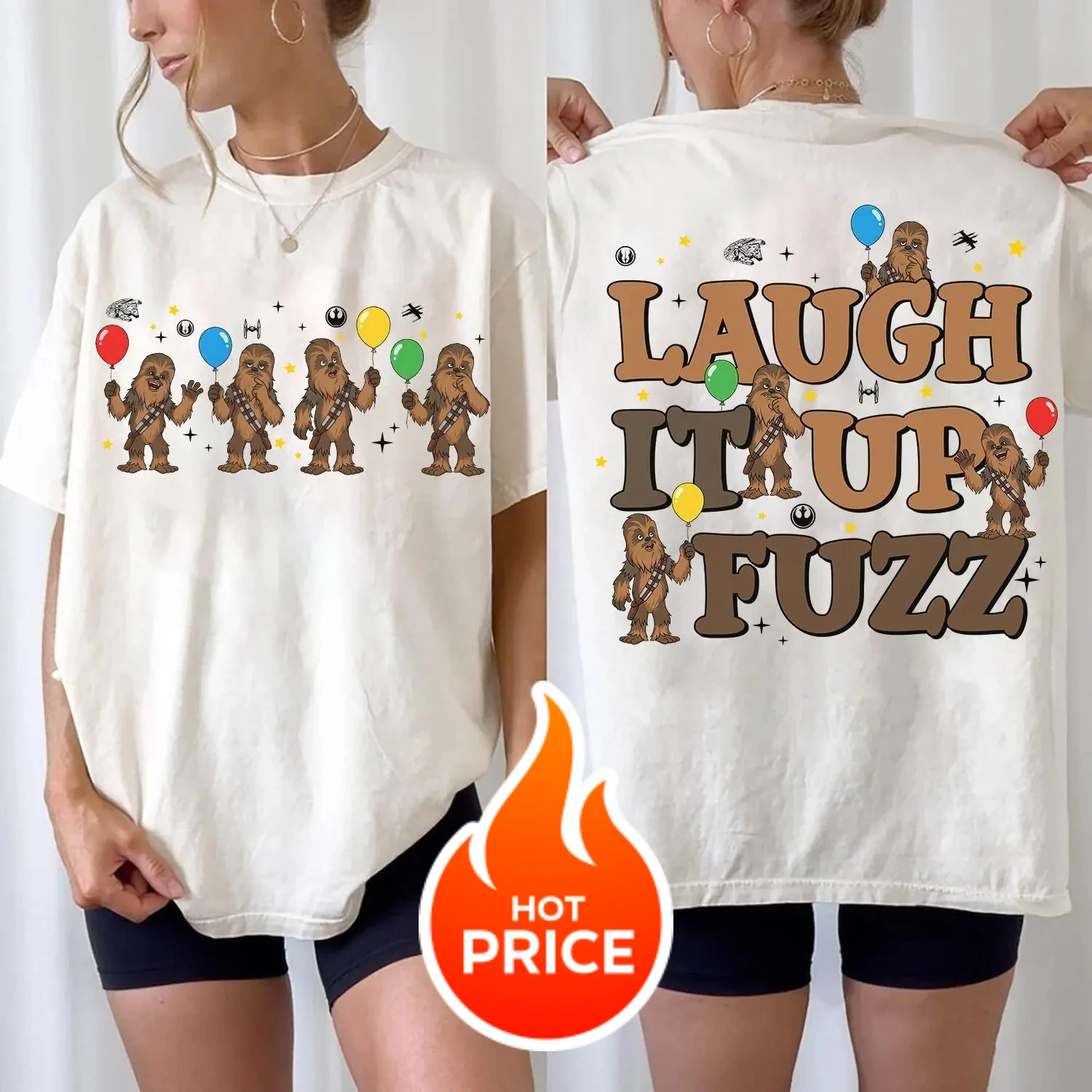 Camiseta de 2 caras de Disney Chewbacca Laugh It Up Fuzz, camiseta de celebración de Star Wars, camiseta con globo de cumpleaños Chewbacca