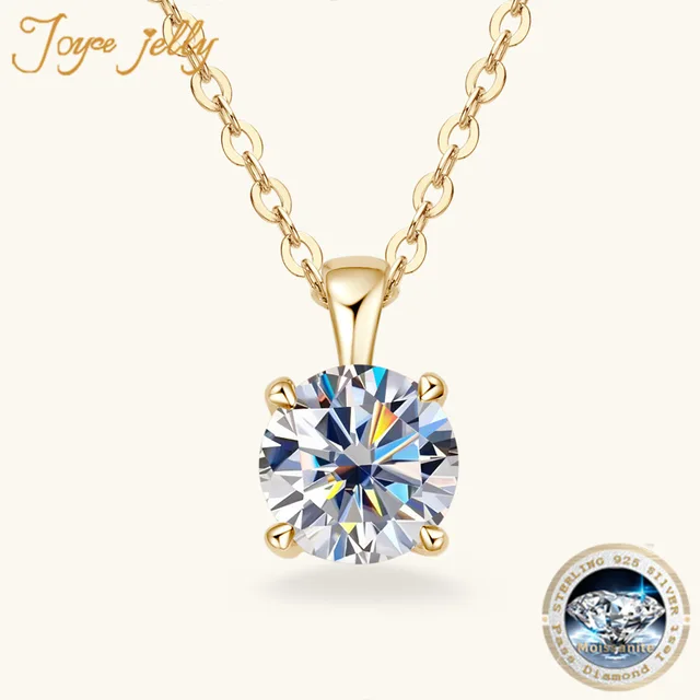 JoyceJelly Classic Four Prong 1ct Moissanite Naszyjnik damski 925 Sterling Silver Plated 18k Gold Wisiorek Luksusowa biżuteria