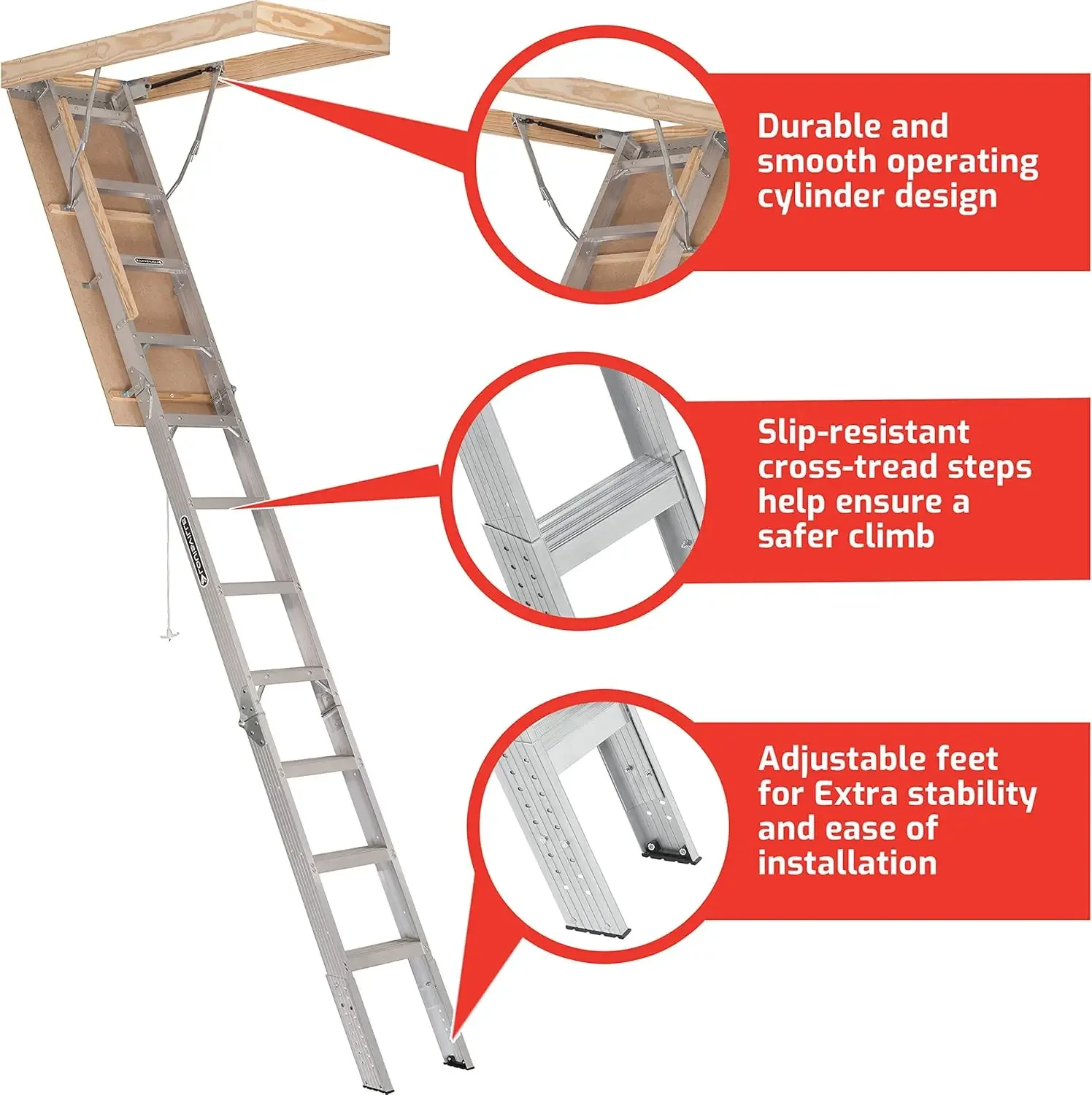 Ladder AA2210 Elite Aluminum Attic Ladder, 375 Pound Load Capacity, 22-1/2 x 54