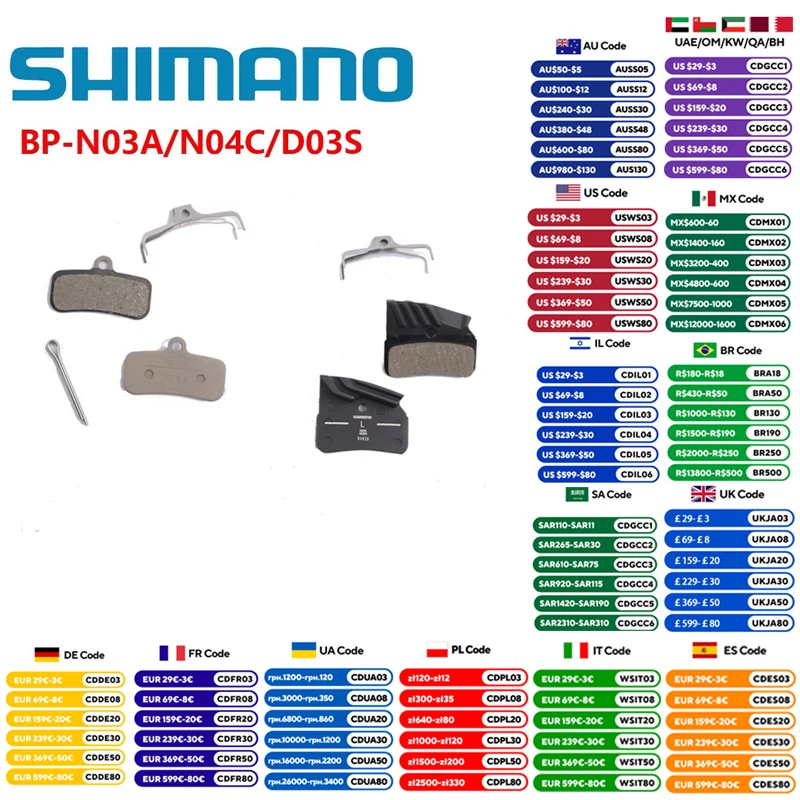 SHIMANO N04C Metal Pads D03S N03A Resin Pads DEORE XTR DEOR Cooling Fin Ice Tech Brake Pad For 4 piston M7120 M8120 M9120