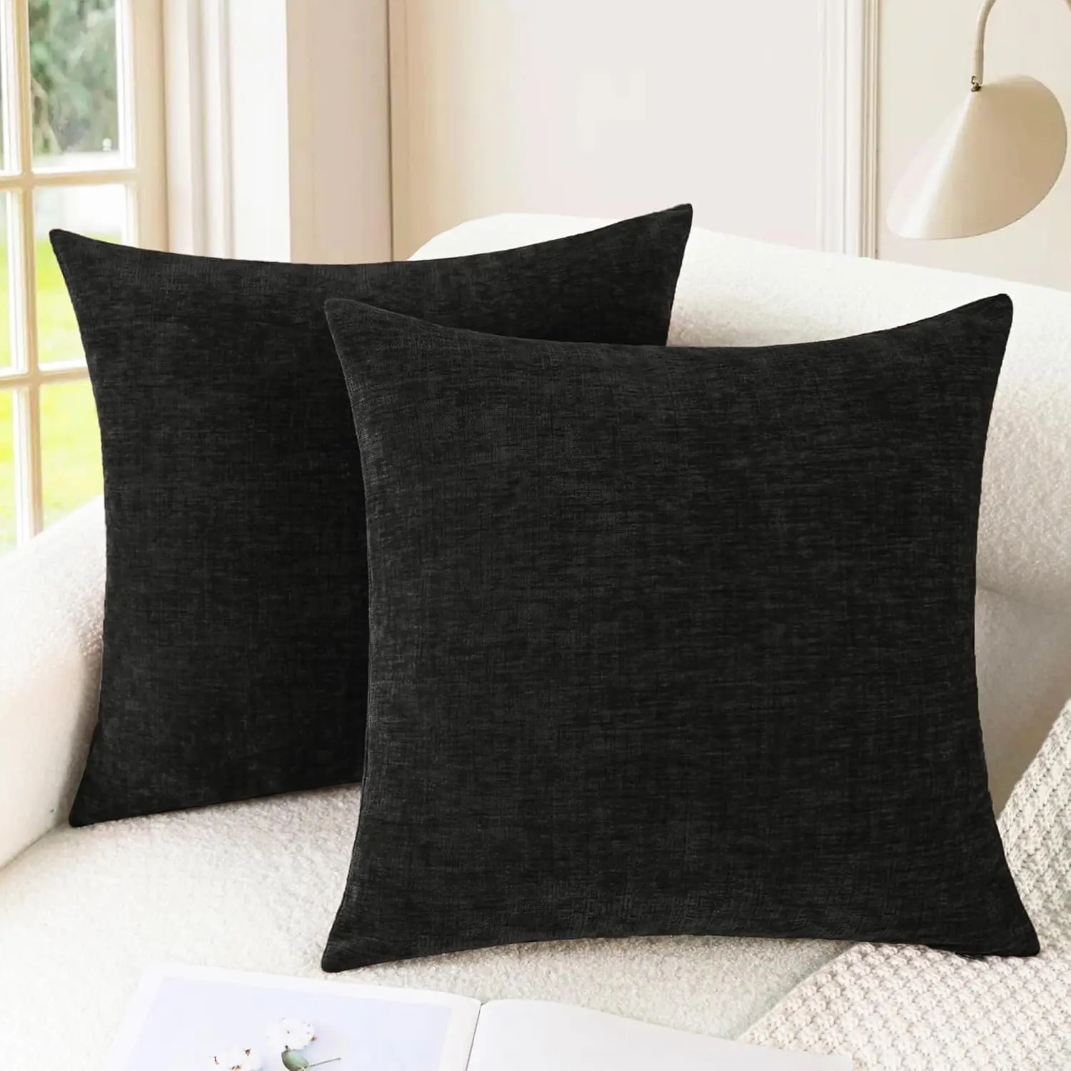 

Throw Pillow Covers Decorative 18 X 18 Hes Pa Of 2 Cozy Chenille Cushion Cases For Couch Sofa Bed Living Room Home Black
