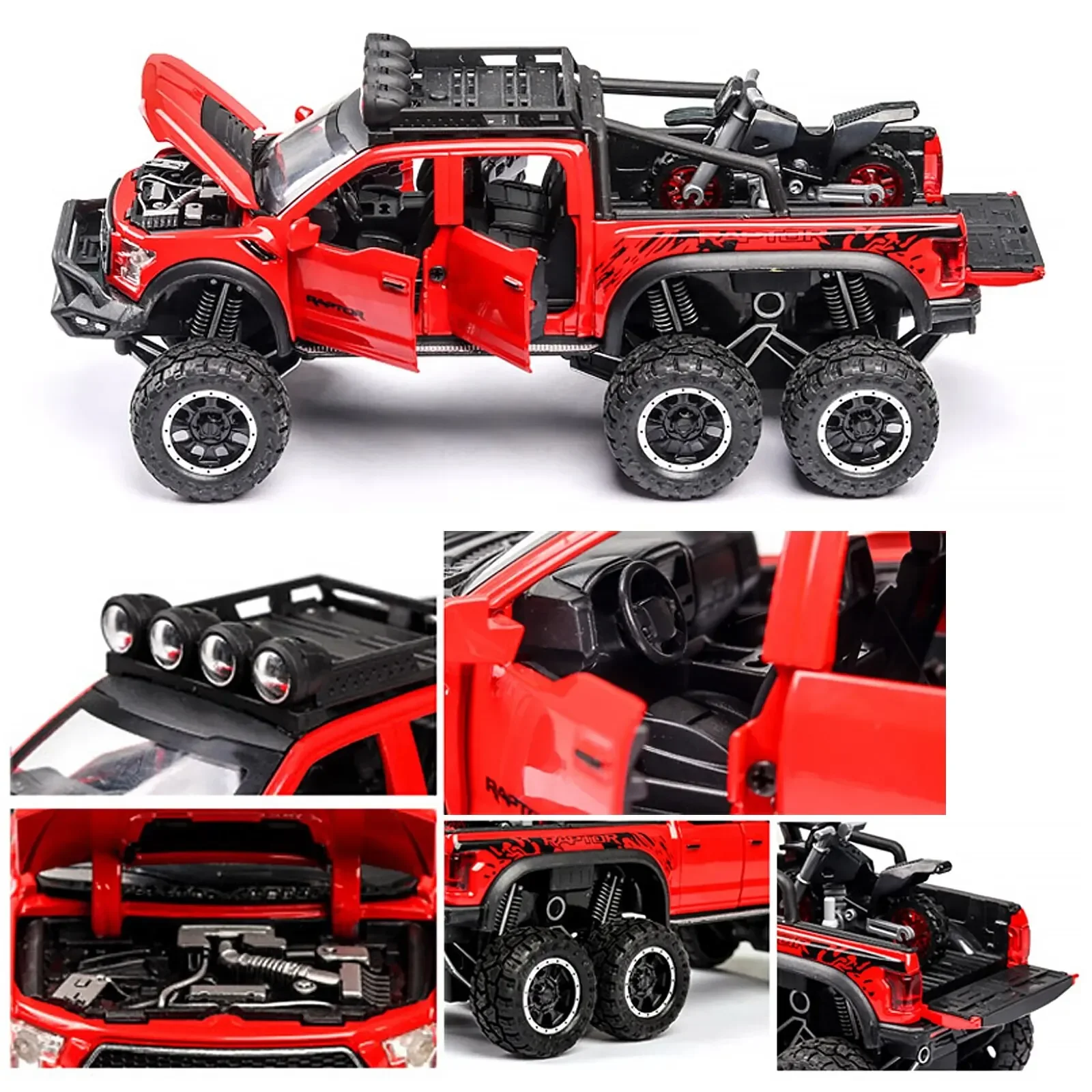 F150 Raptor Diecast Metal Model Belonging To Off-road Vehicles Car With Sound and Light For Boys Children Toys Collection Gifts