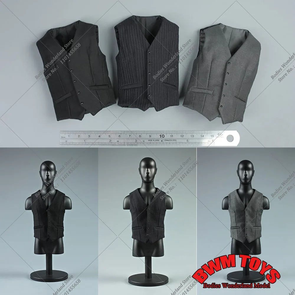 AFS 3 Colors 1/6 Scale Men's Slim Casual Stripe Suit Vest Man Formal Businss Vests Male Waistcoat Model for 12in Action Figure