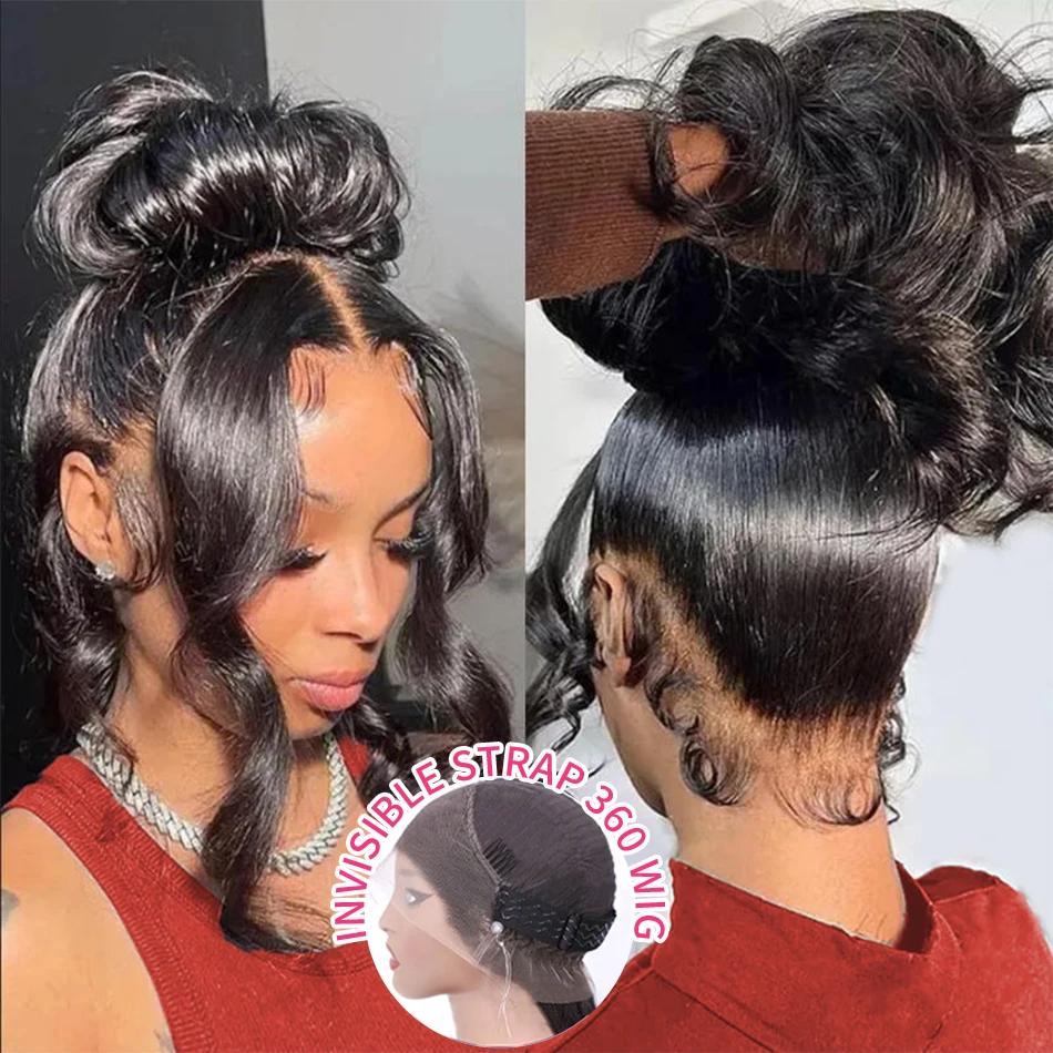 

Hidden Strap Drawstring Wig 360 Lace Front Wigs Human Hair 250 Density Body Wave Frontal 360 Full Lace Human Hair Wigs for Women