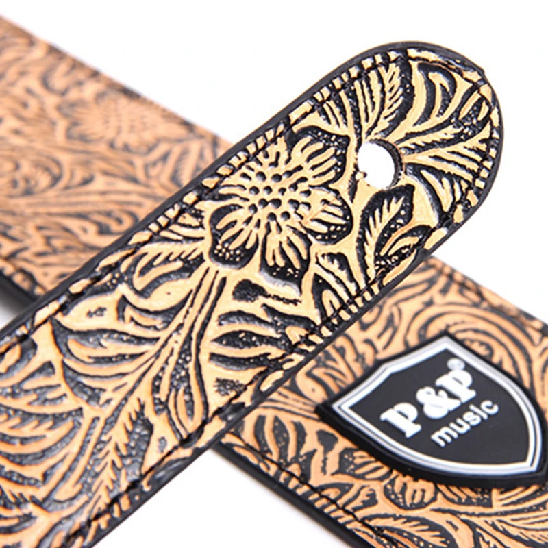 Guitar Strap for P&P Genuine Leather 2.5 Inch Adjustable Soft Embroidered Belt Classical Bass Music Hobby Guitar Accessories