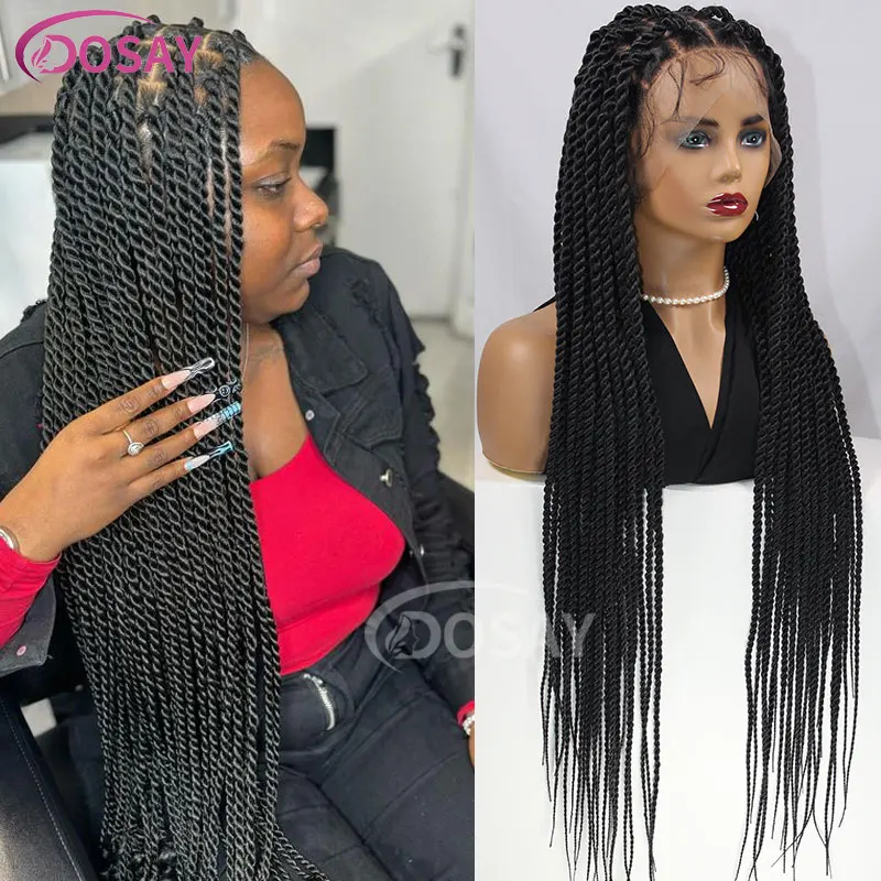 Torça a peruca trançada sem nós, perucas completas do laço frontal, peruca sintética torção senegalês trançada, Faux Locs, 36"