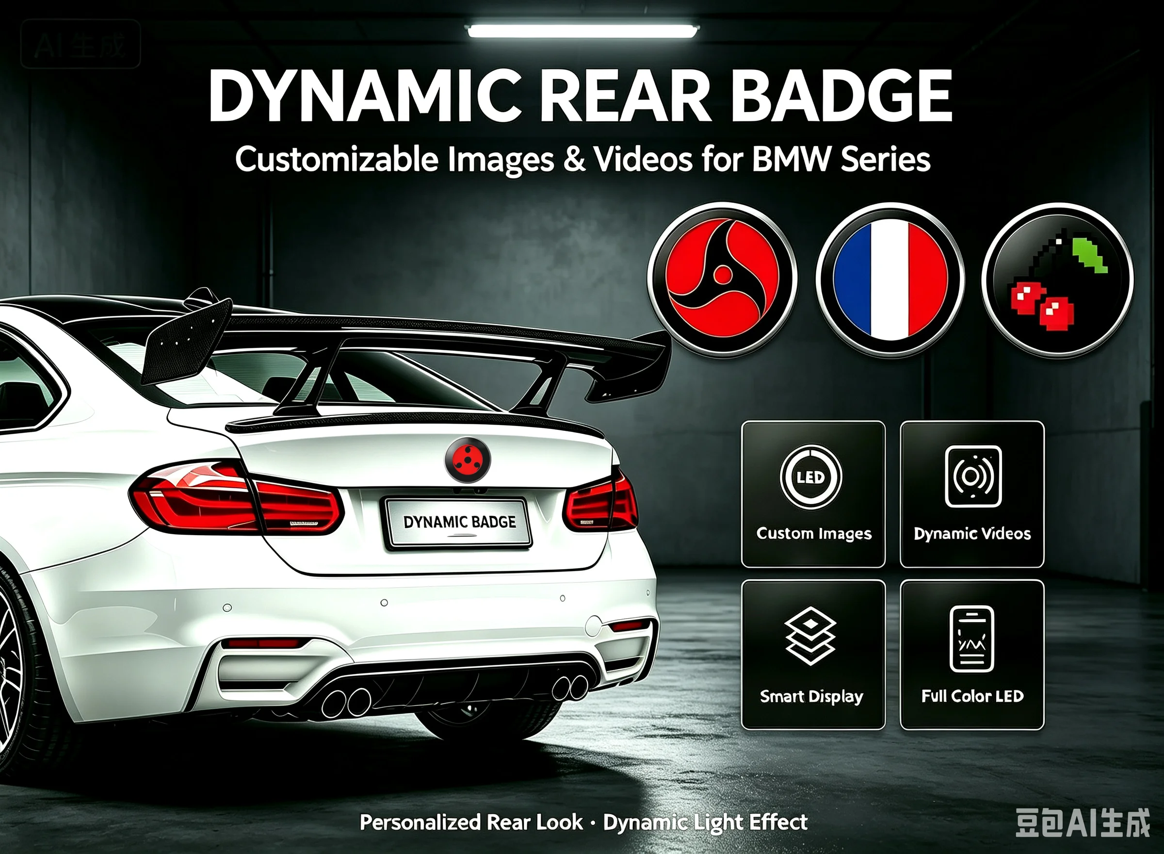 Intelligent LED car light-up logo display screen - Customizable vehicle logo - Modified car tail emblem