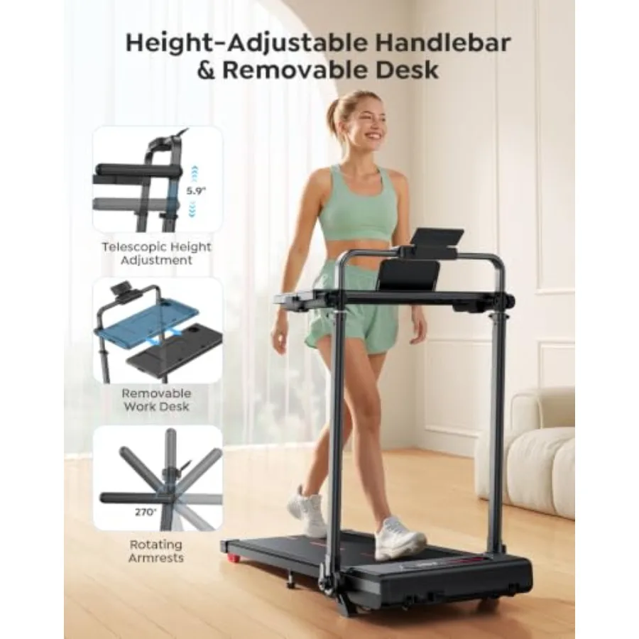 Treadmill with Incline with Removable Desk Workstation, 3 in 1 Foldable Treadmill with Adjustable Handle Bar for Home/Office, 3