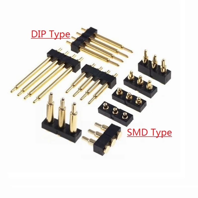 2 Pcs Male Spring Loaded Pogo Pin Connector Single Row 2.54MM Pitch 2 3 4 5 6 7 8 10 Positions TH DIP SMD Pad