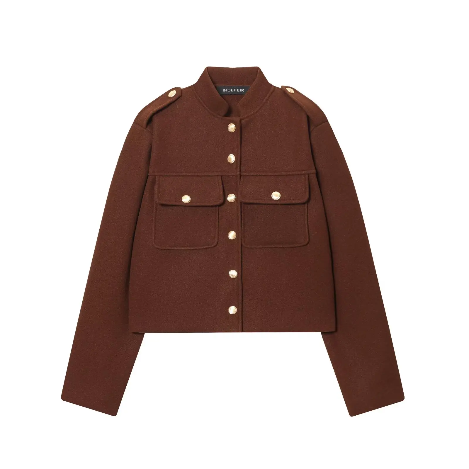 Chaqueta Bomber corta con cuello levantado y bolsillos de manga larga para mujer, abrigo de lana para ir al trabajo y ocio, ropa de calle 2025