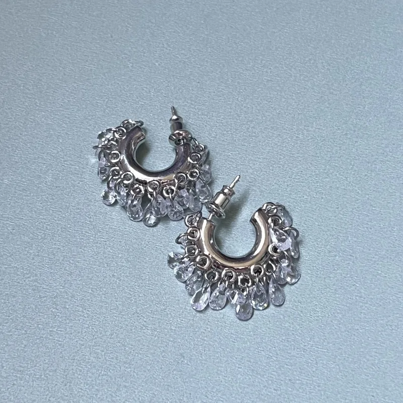

C-shaped WATERDROP earrings fashionable minimalist cool ice zircon summer girls earrings hoops