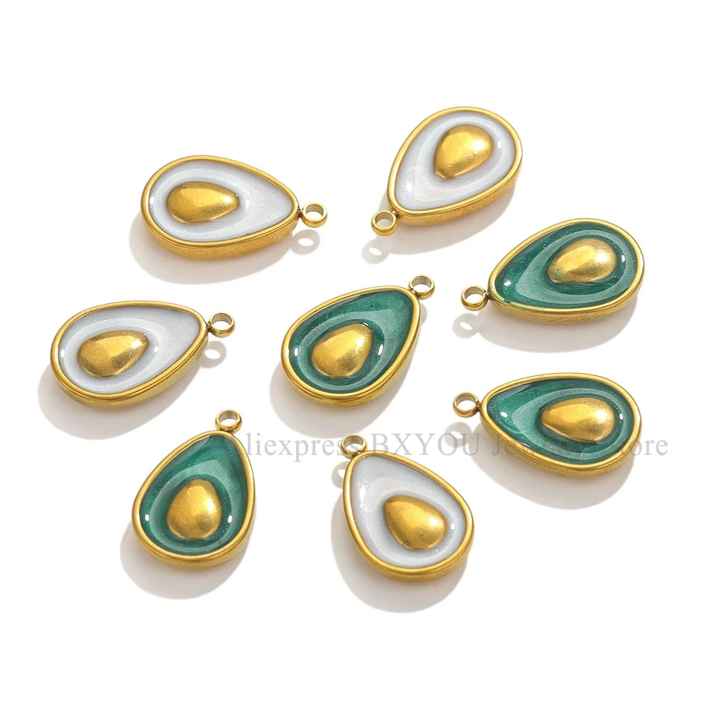 5pcs PVD Gold Plated Stainless Steel Enamel Pear Charms for Bracelet DIY Earrings Jewelry Making Pendant Supplies Crafts Bulk