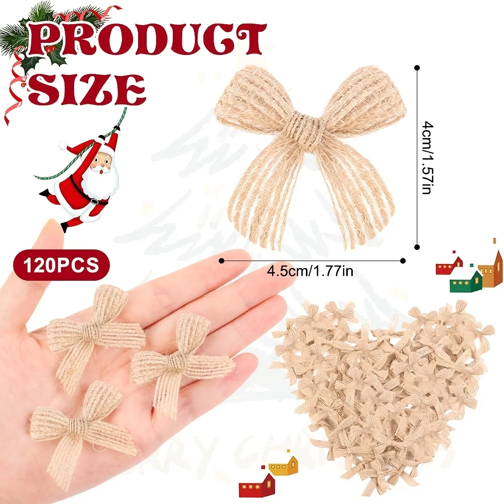 98Pcs Small Burlap Bow Set, Linen Ribbon Christmas Bows for DIY Handicrafts, Farmhouse Style Holiday Decor, Ideal ZSY