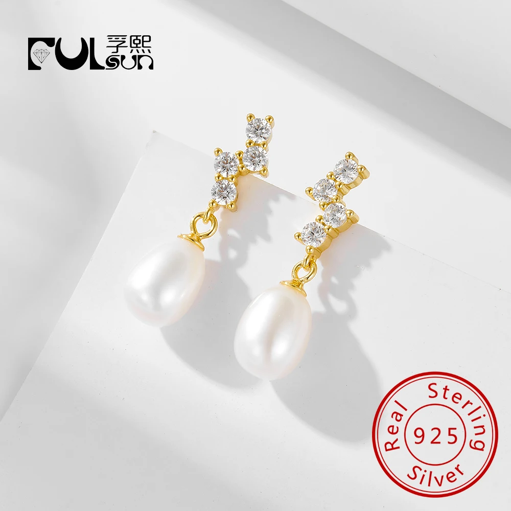 

Элегантные роскошные серьги с жемчугом, стерлинговое серебро 925, золото, серьги с цирконом, простые серьги с пресноводным жемчугом для женщин