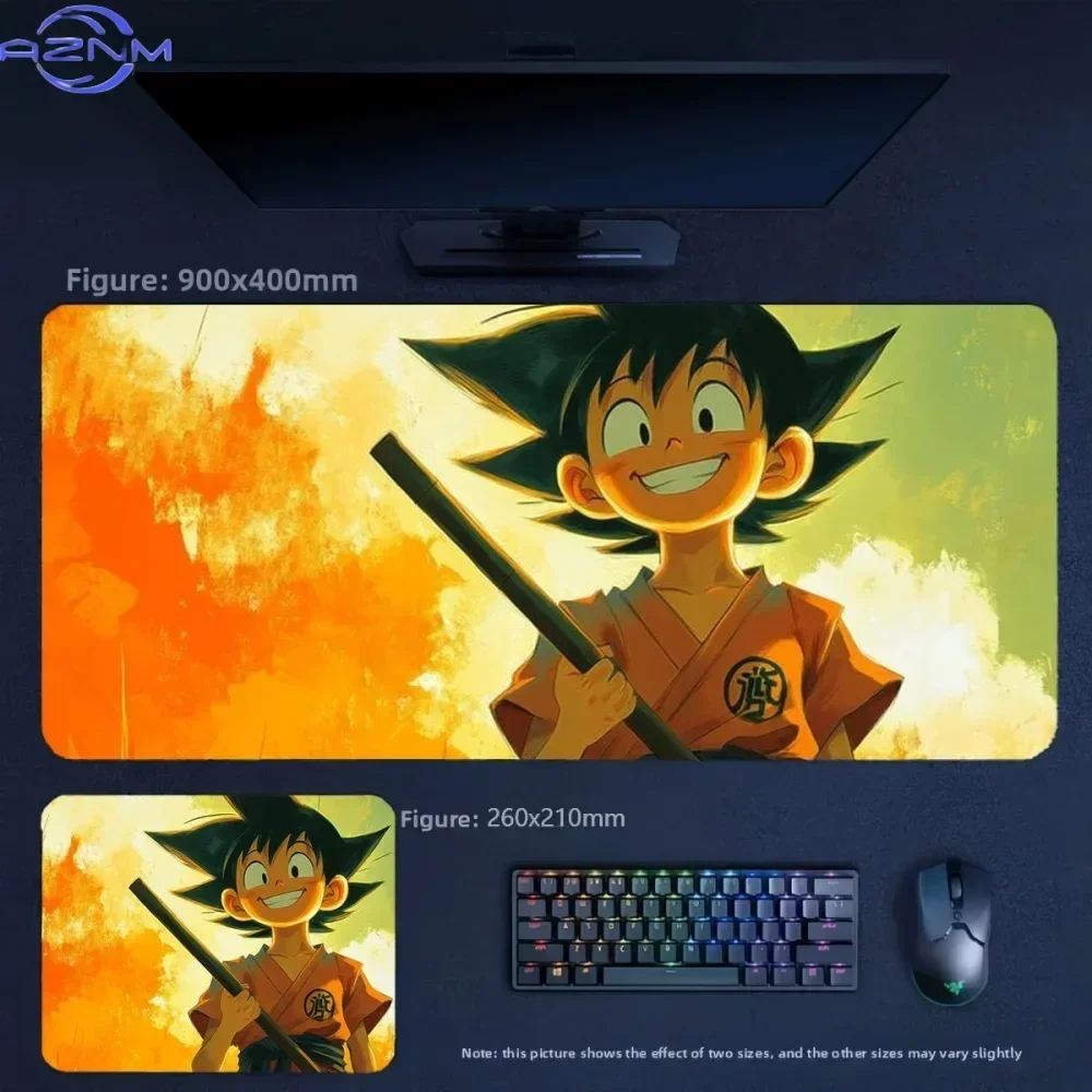 Anime Dragon Ball Kid Goku Mouse Pad, Rubber Non Slip Gaming Desk Mat, Bright Orange Burst Background Cartoon Art Mouse Pad for